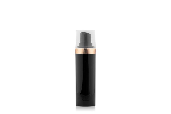 Frasco Airless MEG Preto com Friso Dourado 30ml