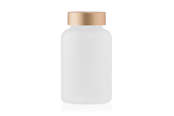 Pote Cápsula Vidro Transparente Fosco 120ml com Tampa Dourada Fosca