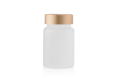 Pote Cápsula Vidro Transparente Fosco 75ml com Tampa Dourada Fosca
